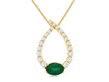 Emerald & Diamond Teardrop Outline Pendant