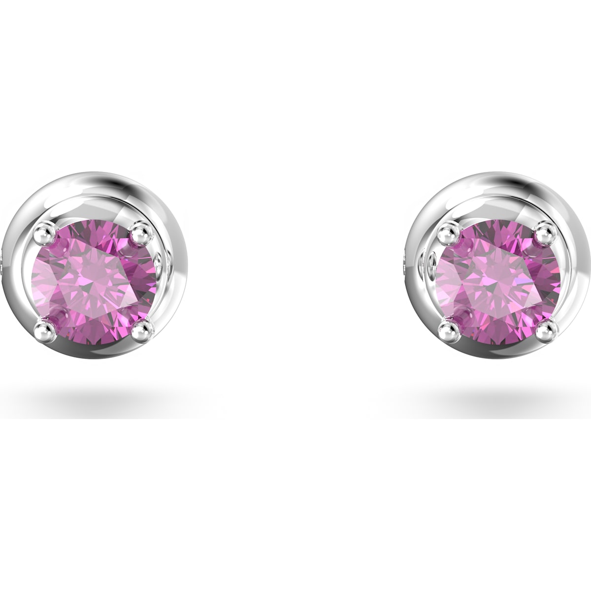 Swarovski Stilla stud earrings, Round cut, Purple, Rhodium plated