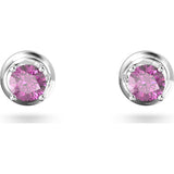 Swarovski Stilla stud earrings, Round cut, Purple, Rhodium plated