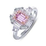 SS Baguette Halo Ring with Pink EC Lafonn Simulated Center Stone