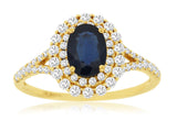 Oval Sapphire Double Diamond Halo Ring