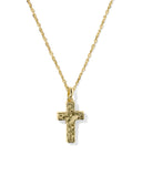 Kendra Scott Cross Gold Pendant Necklace in Matte Blue Dichroic Glass