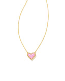 Kendra Scott Ari Heart Gold Pendant Necklace in Bubblegum Pink Kyocera Opal