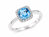 Checkerboard Blue Topaz & Diamond Halo Ring