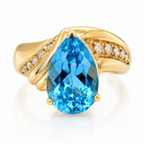 Pear Blue Topaz & Diamond Ring