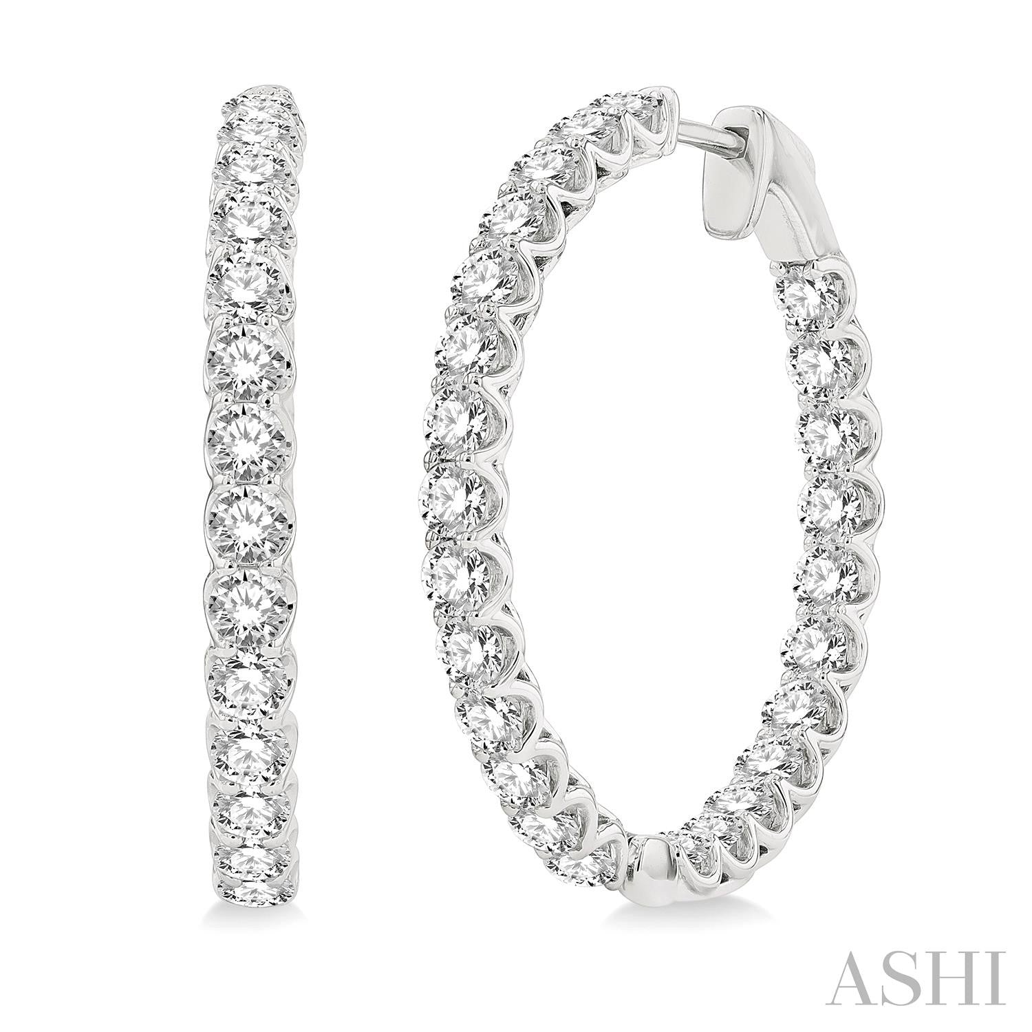 4 ctw Round Cut Diamond In-Out Hoop Earring in 14K White Gold
