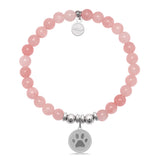 Paw Print Charm with Pink Jade Charity Bracelet