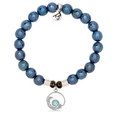 Larimar Charm Collection: Blue Agate Gemstone Bracelet with Larimar Wave Sterling Silver Charm