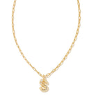 Kendra Scott Crystal Letter S Gold Short Pendant Necklace in White Crystal