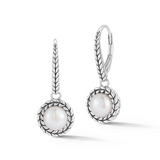 JAI Silver Pearl Drop Basketweave Pattern Earrings