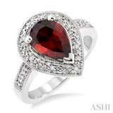 Silver Pear Shape Garnet & Diamond Ring