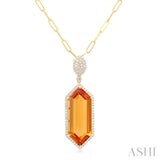 Hexagon Shape Citrine & Diamond Halo Pendant