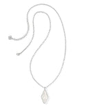 Kendra Scott Abbie Silver Pave Frame Large Long Pendant Necklace in Ivory Mother of Pearl