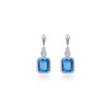 Sterling Silver EC Simulated Blue Topaz & Simulated Diamond Birthstone Earrings with Platinum Bonding