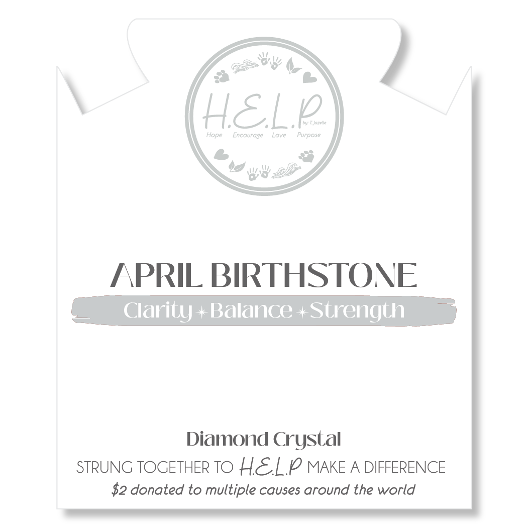 HELP Collection: Birthstone Collection - April Diamond Crystal Charm with White Cats Eye Charity Bracelet