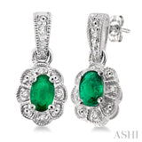 Silver Oval Shape Emerald & Diamond Earrings