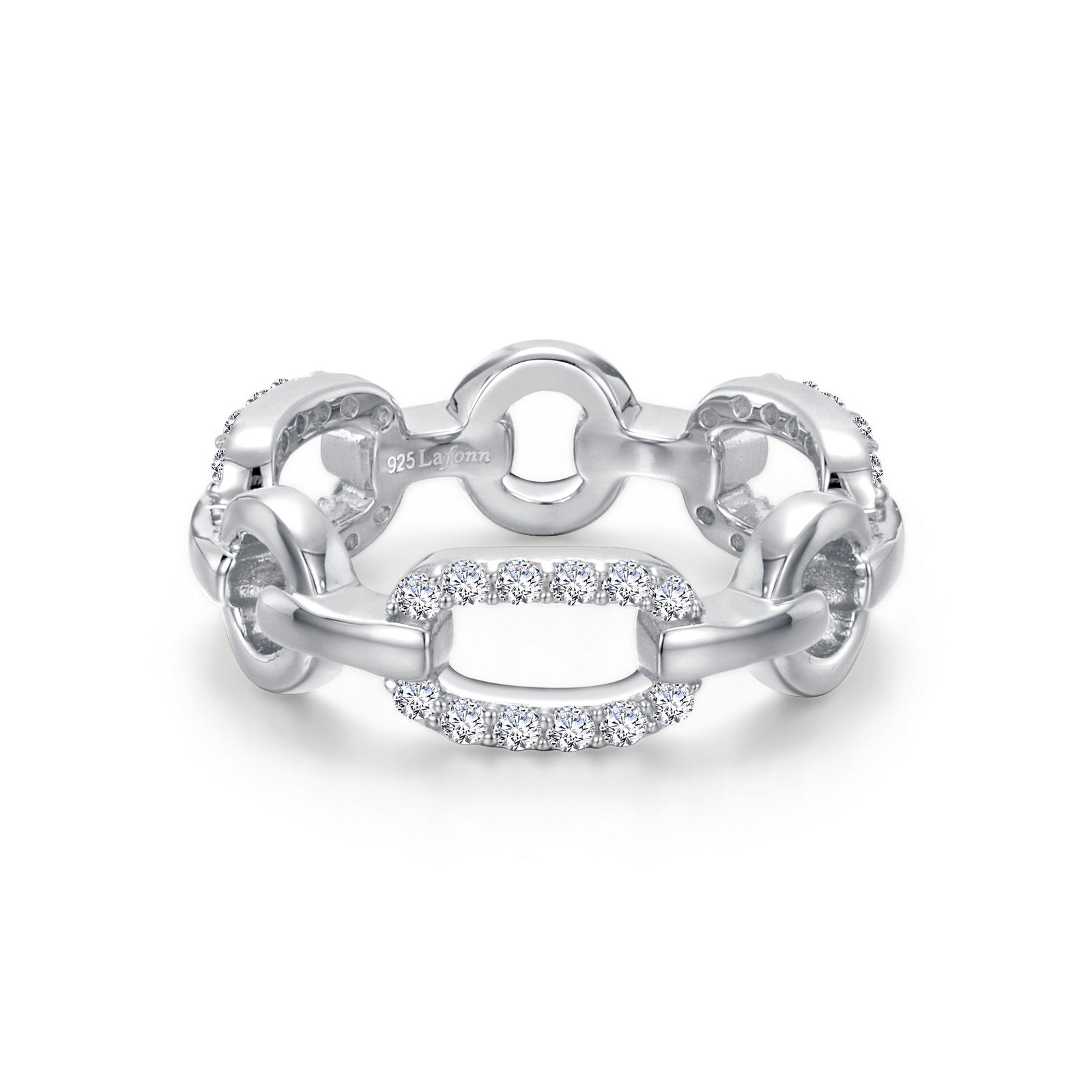 SS Paperclip Chain Ring with .54ctw Round Simulated Diamond Accents & Platinum Bonding