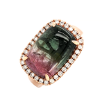 Watermelon Tourmaline & Diamond Halo Ring