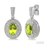 Silver Oval Shape Peridot & Diamond Earrings