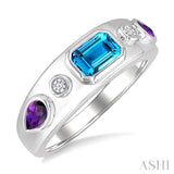 Silver Bezel Gemstone & Diamond Ring