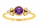 Amethyst & Diamond Cluster Milgrain Bezel Ring
