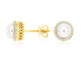 Pearl & Diamond Halo Earrings