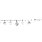 Silver Cross & Medal Beaded Charm Bracelet, 7.25"