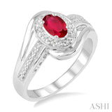 Sterling Silver Oval Shape Ruby & Diamond Ring