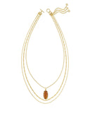 Kendra Scott Elle Gold Bamboo Frame Triple Strand Necklace in Marbled Amber Illusion