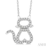 1/6 Ctw Cat Shape Petite Round Cut Diamond Fashion Pendant With Chain in 10K White Gold