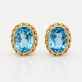 Oval Blue Topaz Ribbon Edge Earrings