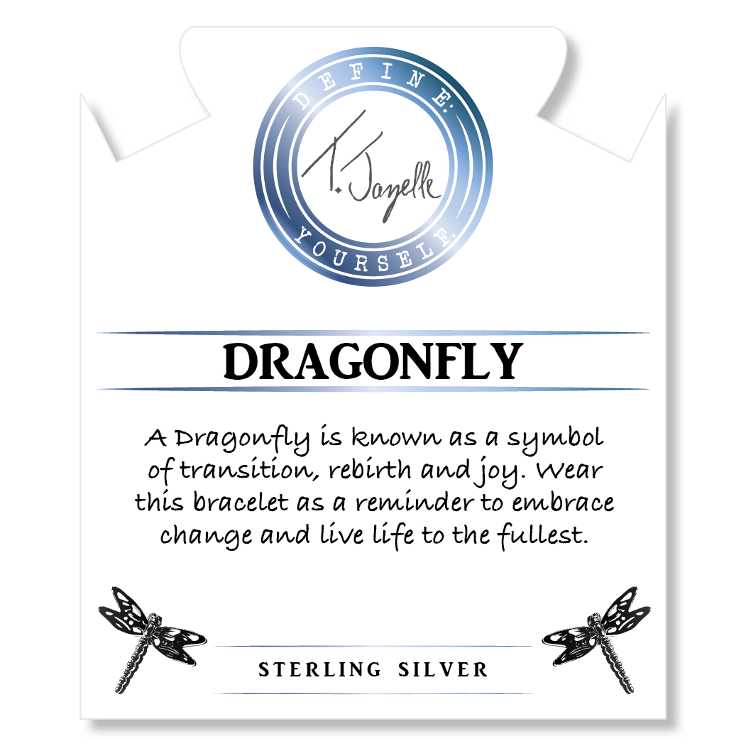 Sky Blue Jade Gemstone Bracelet with Dragonfly Sterling Silver Charm