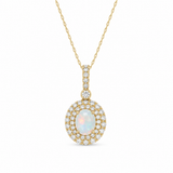 Opal Double Diamond Halo Pendant