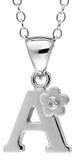 Children's Silver Letter A Pendant With Diamond Flower Accent