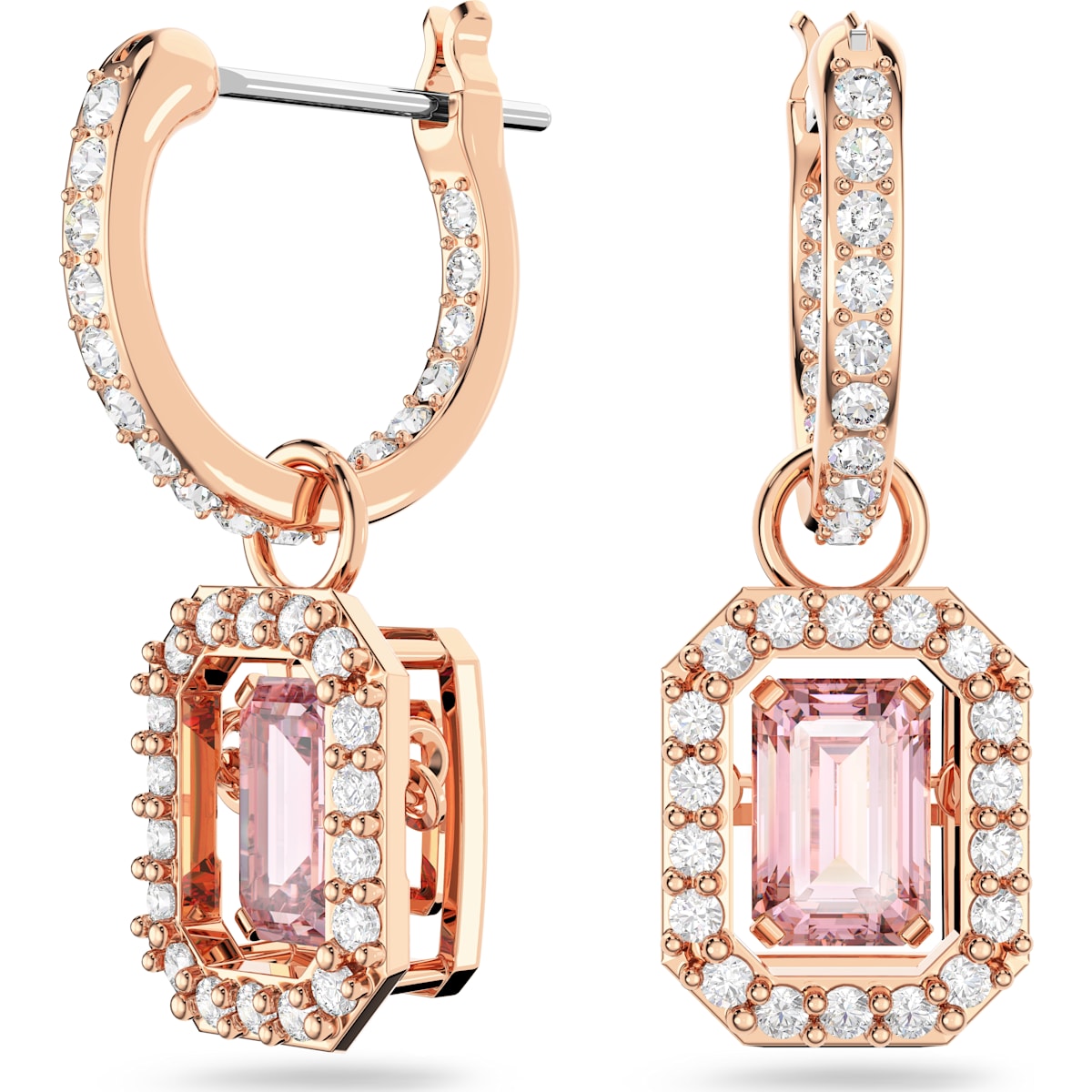 Swarovski Millenia drop earrings, Octagon cut, Pink, Rose gold-tone plated