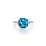 SS Lab Grown Asscher Cut Blue Green Fancy Lab Grown Sapphire Ring with Simulated Diamonds