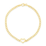 Heart Charm Curb Gold Bracelet, 7"