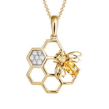 Citrine & Diamond Bee & Honeycomb Pendant