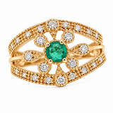 Emerald & Diamond Floral Beadwork Ring