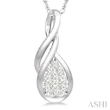 1/8 Ctw Pear Shape Lovebright Entwined Wire Round Cut Diamond Pendant With Link Chain in 14K White Gold