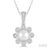 Flower Shape Pearl & Diamond Pendant