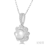 Flower Shape Pearl & Diamond Pendant