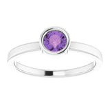 Rhodium-Plated Sterling Silver 4.5 mm Natural Amethyst Ring