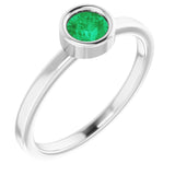Rhodium-Plated Sterling Silver 4.5 mm Natural Emerald Ring