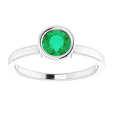 Rhodium-Plated Sterling Silver 5.5 mm Lab-Grown Emerald Ring