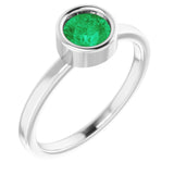 Rhodium-Plated Sterling Silver 5.5 mm Natural Emerald Ring