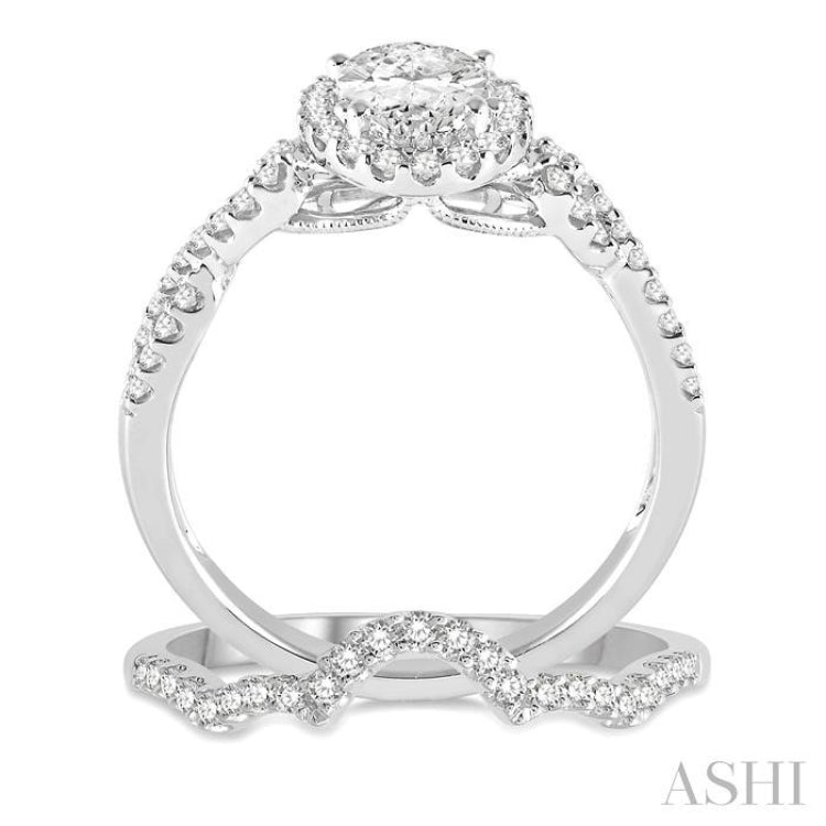 Oval Shape Halo Diamond Wedding Set