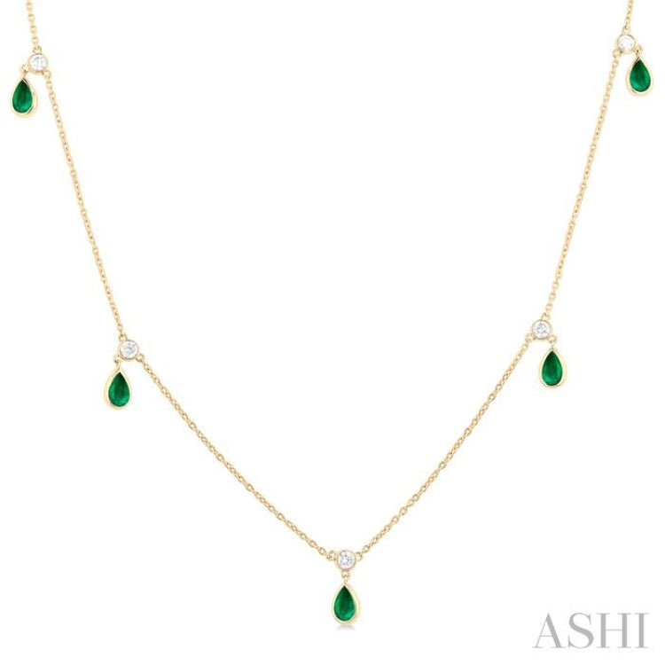 Pear Shape Gemstone & Diamond Station Necklace