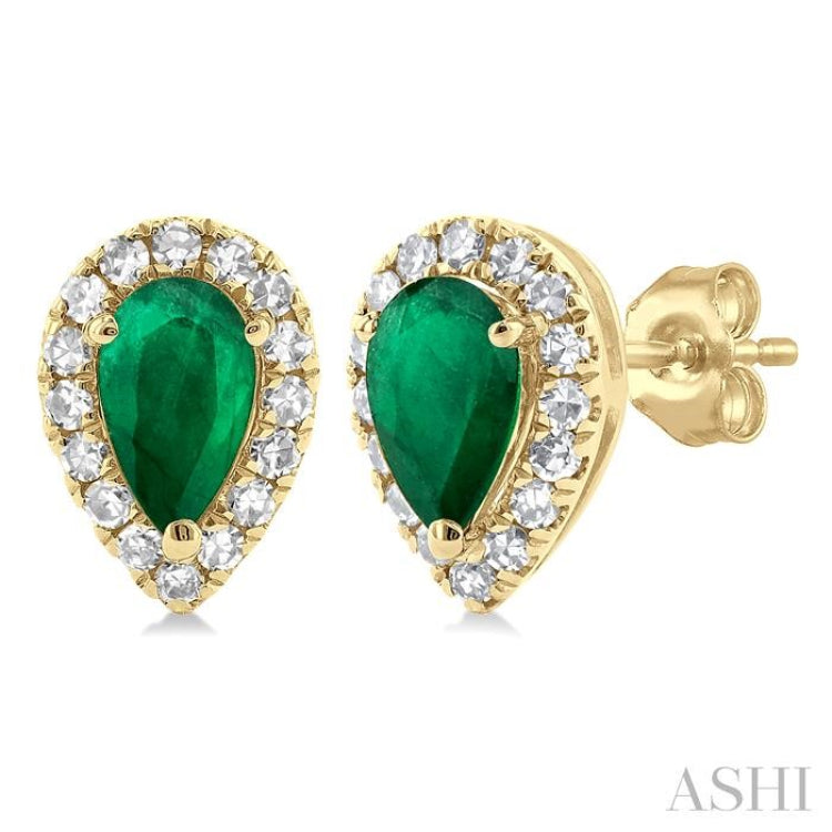 Pear Shape Gemstone & Halo Diamond Stud Earrings